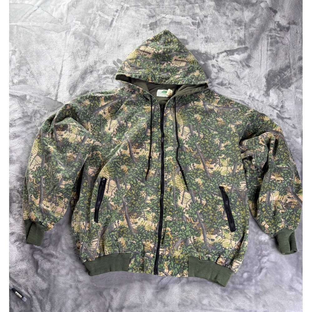 Bushlan Jacket 1989 Mens XXL Green Tan Cotton Made in U.S.A. Attached Hood